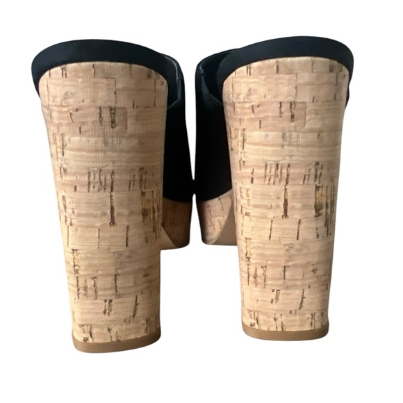 Black and Tan Platform Cork Heel Shoes - Picture 6 of 9